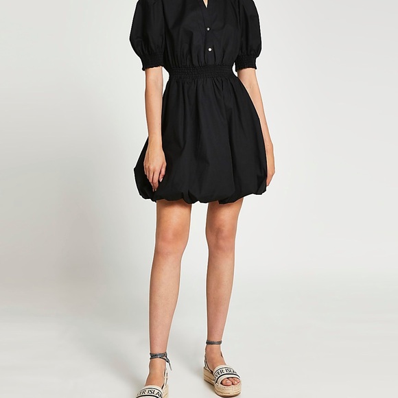 NWT River Island Black Puff Sleeve Mini Shirt Dress Size US 4 (UK 8) - Picture 4 of 10